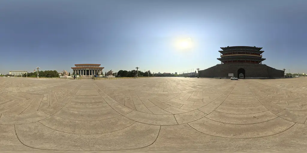 Beijing: Zhengyang gate – Panorama (Greg Zaal via Poly Haven) Panorama of the Zhengyangmen in Beijing, PR China. EVs: 20, WB: 5400K. CC-Zero|360° panoramas|Files with co