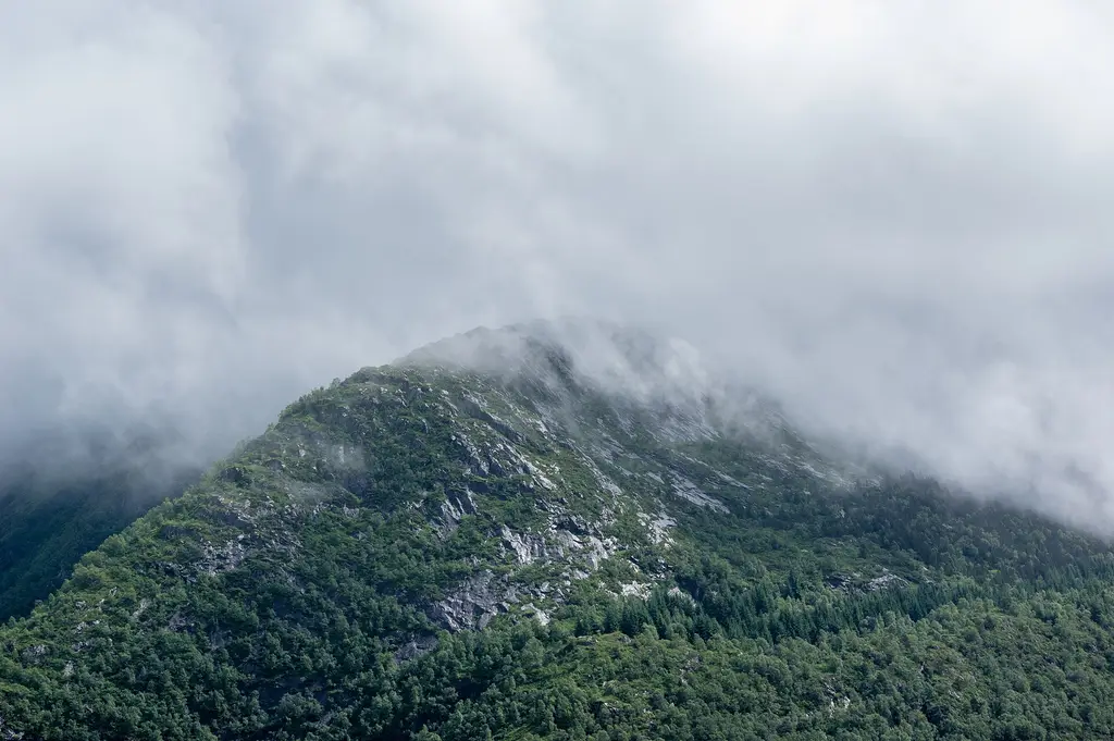 Bergen: Fog-shrouded mountain ridge (Unsplash) Bergen, Norway Mountains of Bergen, Norway|CC-Zero|Images uploaded by Fæ|Images from Unsplash|Files with coordinates miss