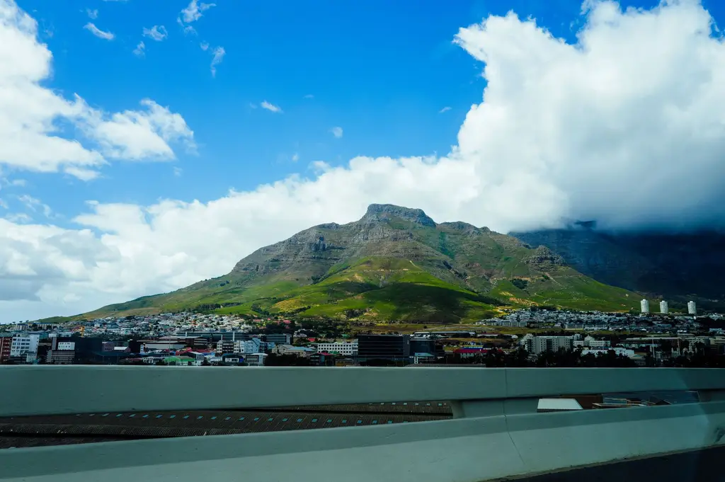 Cape Town: Stunning landscape of Cape Town's iconic Table Mountain under a bright blue sky.