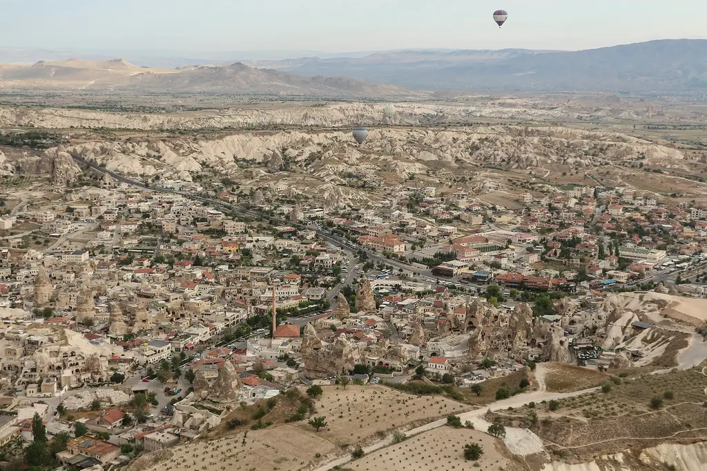 Cappadocia: Aerial view of Göreme 02 Aerial view of Göreme, Cappadocia, Turkey GFDL|CC-BY-SA-3.0,2.5,2.0,1.0|License migration redundant|Self-published work|Files with coor
