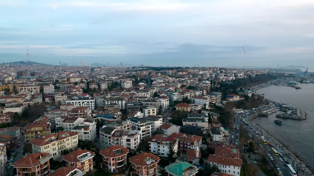 Istanbul: A stunning aerial view of Üsküdar in Istanbul, showcasing its urban landscape and waterfront.