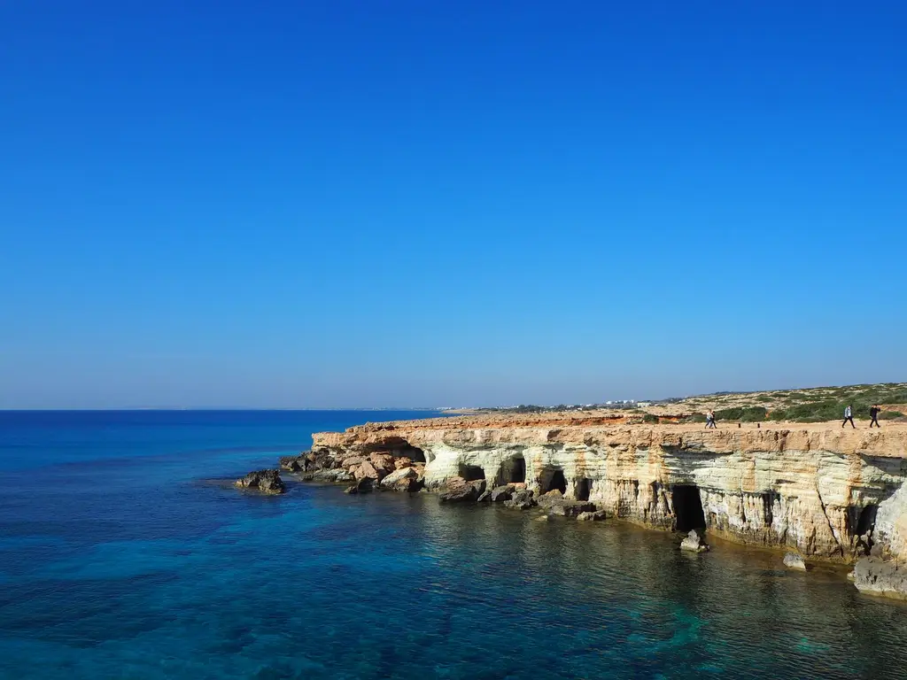 Cyprus: Stunning view of sea caves and clear blue waters in Cyprus along the coast.