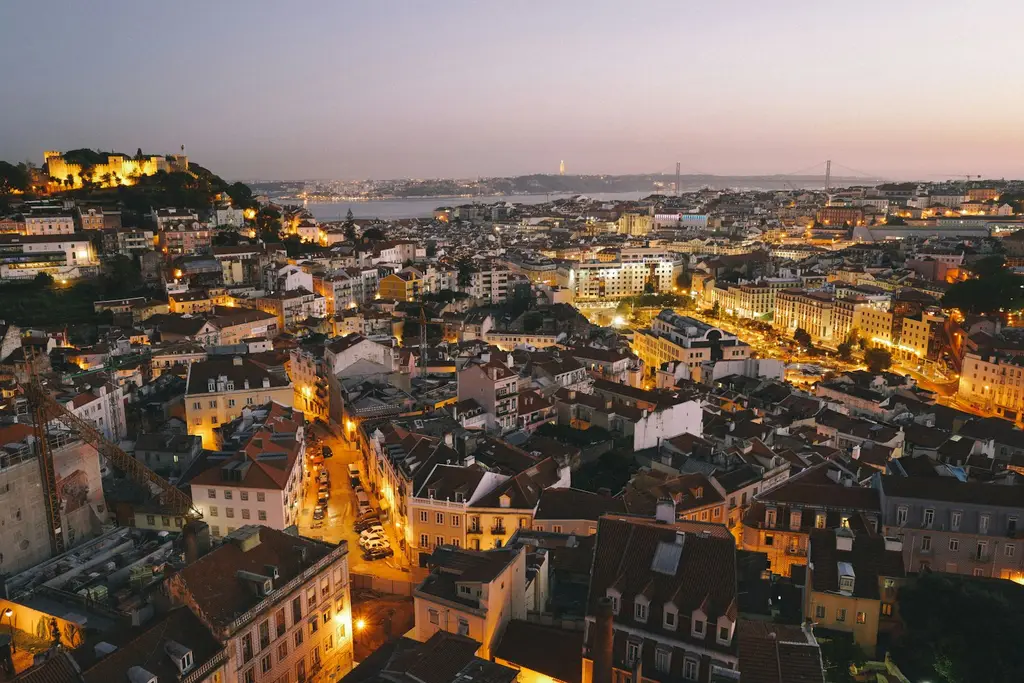 Lisbon: Lisbon Cityscape Sunset aerial view of village houses