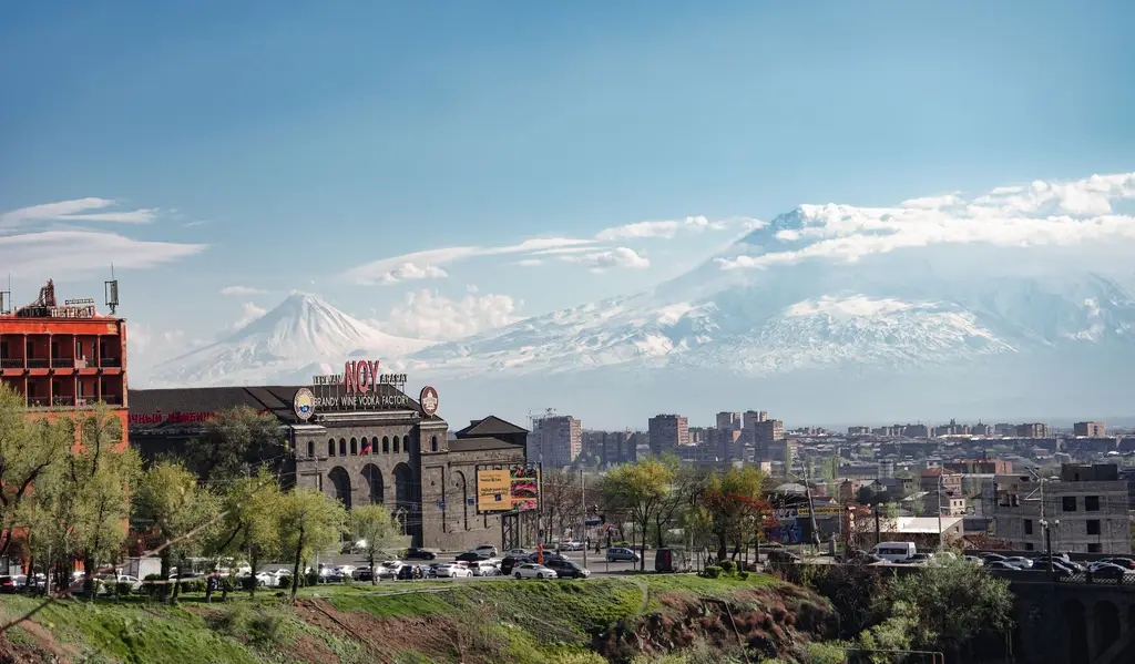 Yerevan: Captivating view of Yerevan cityscape with Mount Ararat in the background.